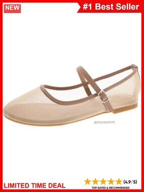 Women's Mesh Ballet Flats Mary Jane Ballerina Fishnet Flat Shoes